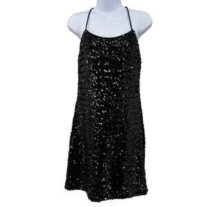 Roberta VTG 90's Black Sequin Dress Sparkly Stretch Cocktail Party Dress 14 Mini
